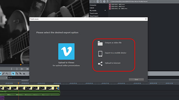 Export screen recording with sound "Finish movie" dialog