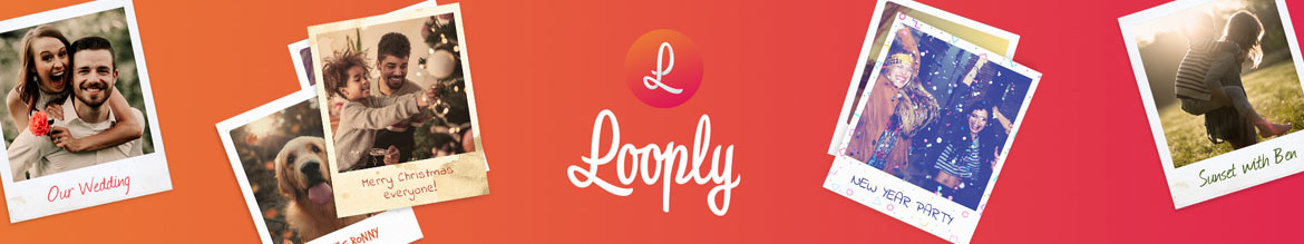 Orange and red banner showing the logo of the looply app