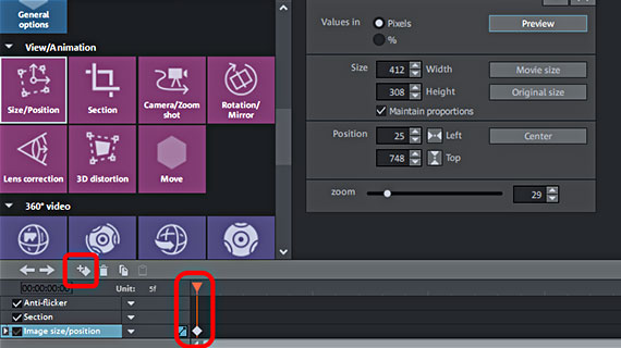 Place keyframe for start position Animate video overlay
