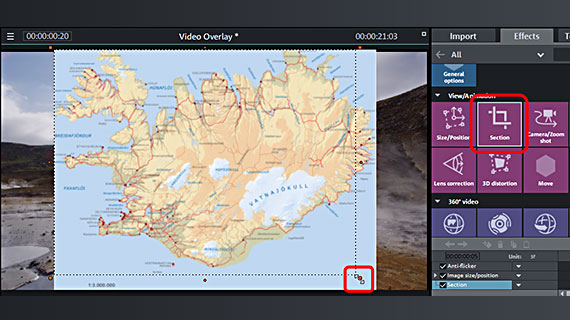 "Section" effect Video overlay: Modify picture section