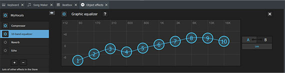 A graphic EQ for editing frequencies Graphic equalizer in the object effects