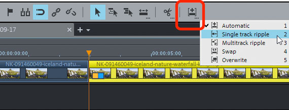 The Insert menu for video editing Inserting additional video footage at the position of the playback marker.