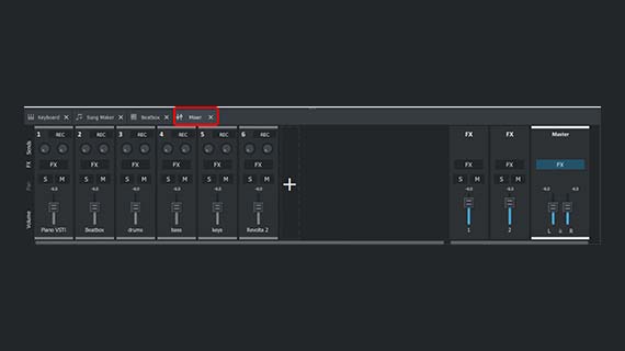 Mixer Adjust volume, stereo panorama and effects in the mixer