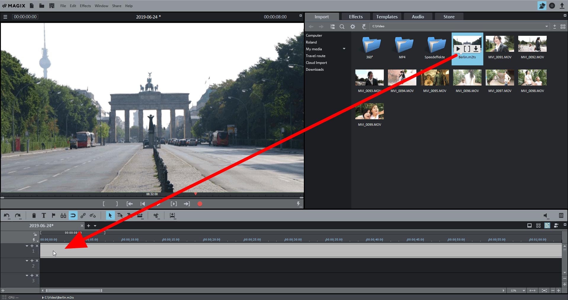 Drag and drop into Movie Edit Pro Load video file