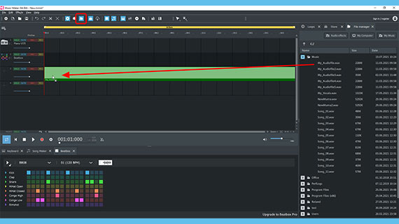 Load audio file Loading an audio file from the file manager