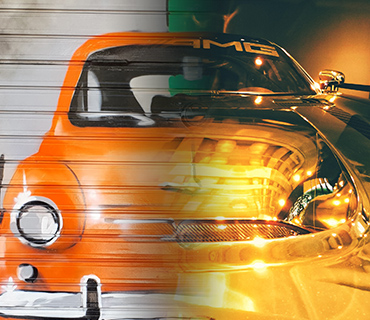Several video effects shown on a car Several video effects shown in an image of an orange car