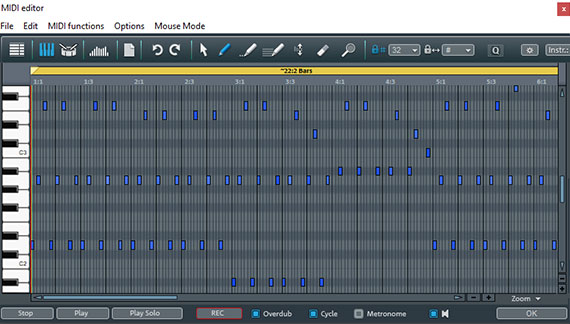 MIDI editor MIDI editor in matrix edit mode