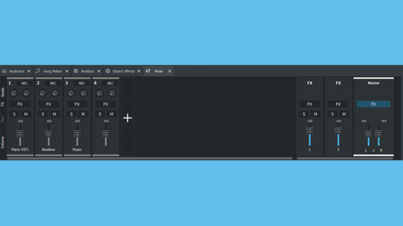 Mixer with effects, volume sliders & pan controls mixer with effects volume faders pan controls