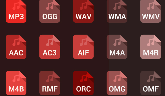 Collage with audio formats icons Collage with audio formats icons
