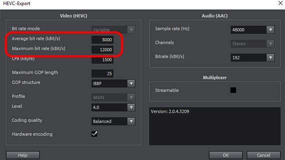 Reduce MP4 size in the codec dialog Compress MP4 using HEVC settings