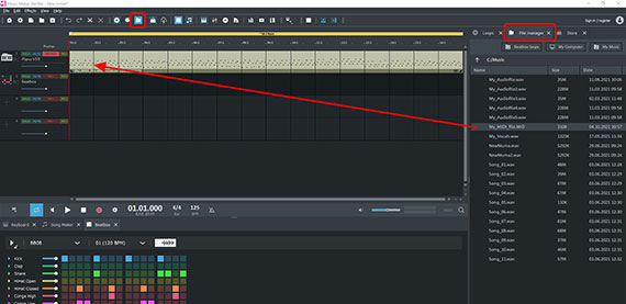Load the MIDI file using drag & drop Open the file manager and load the MIDI file