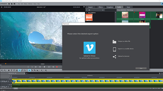 Export options in the "Finish movie" dialog Open the "Finish movie" dialog and export the project