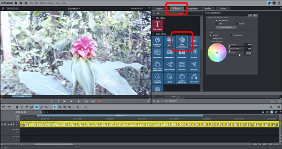 Color correction dialog in Movie Edit Pro Plus Opening color correction