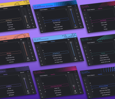 Audio effects at a glance Collage of interface screenshots with audio effects
