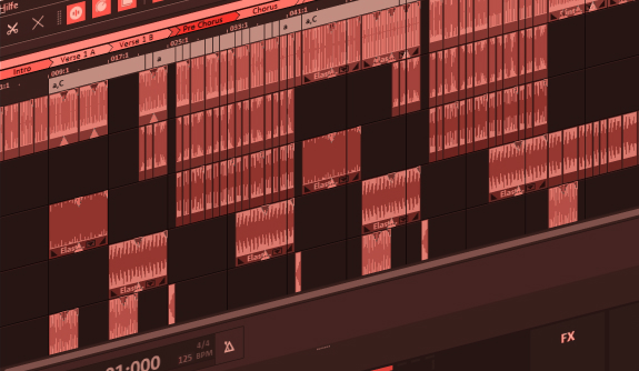 Cut and join audio files Close-up of audio tracks on the Music Maker interface