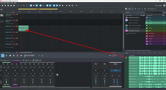 Drag & drop a sample to load it and adjust tempo Place a drum sample on a track and then change the tempo