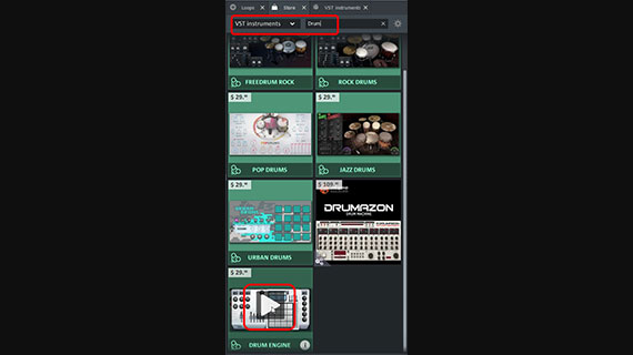 Drum Engine in the Store Pre-listen to the drum engine in the program's internal store