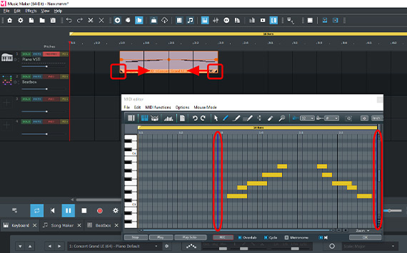 Cut MIDI file Push the MIDI object together at the edges to cut away empty areas