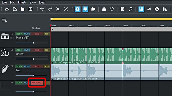 AUDIO REC track with accompaniment arrangement Recording audio tracks with accompaniment