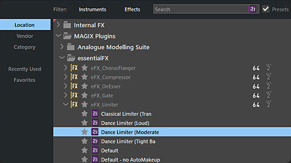 Easily search for and locate presets in the plug-in browser Easily search for and locate presets in the plug-in browser
