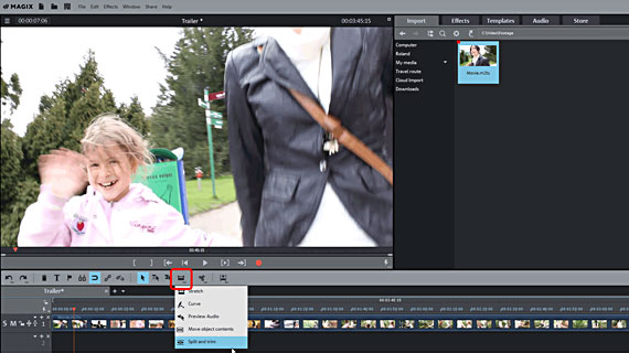 "Split and Trim" mouse mode Load video file for trailer