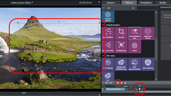 Starting position for camera pan/zoom effect Pan with video zoom effect