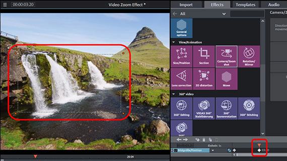 End position for camera pan/zoom effect Second keyframe is set automatically
