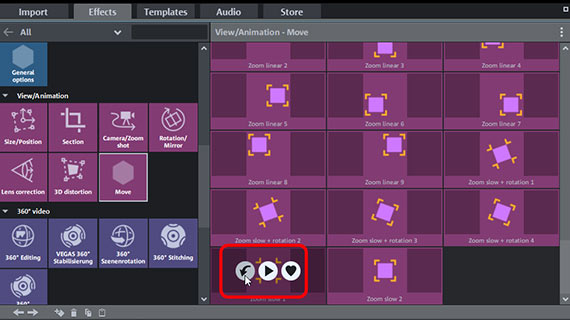 Applying a video zoom effect template Ken Burns effect for selected object