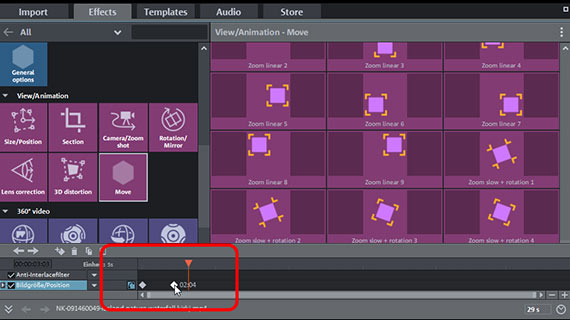 Modify video zoom effect using keyframes Moving keyframes