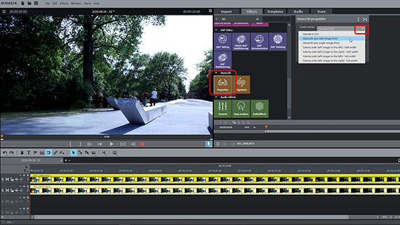 Stereo3D options Selecting 3D properties