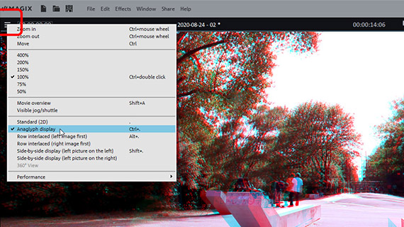 3D video in anaglyph display Selecting anaglyph display