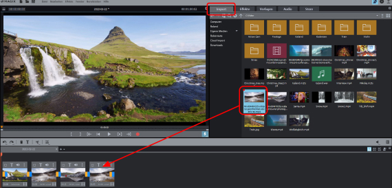 Importing from the Media Pool Load video files onto the storyboard using drag & drop