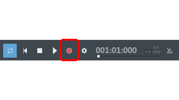 Record button in the transport control Start MIDI recording in transport control