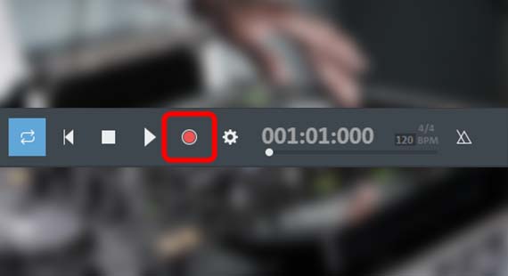 The Record button in the transport control Start recording in the transport control