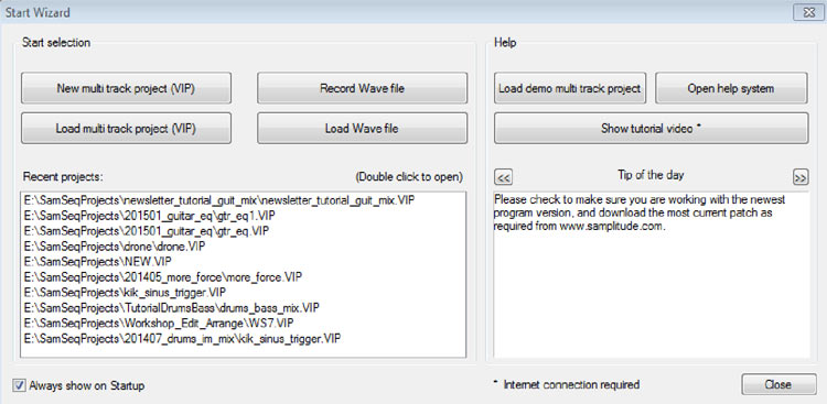 start selection in program interface