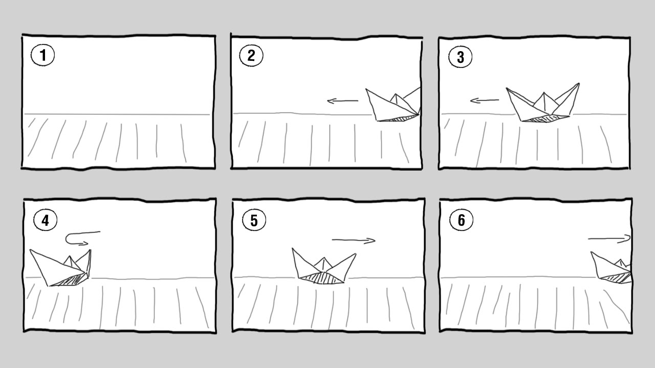 A storyboard for a stop motion video A storyboard for a stop motion video with a paper boat