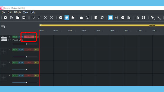 Track in "MIDI REC" mode Switch track head to MIDI recording mode