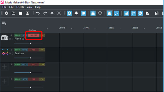 Track in "MIDI REC" mode Switching a track in the track header into MIDI recording mode