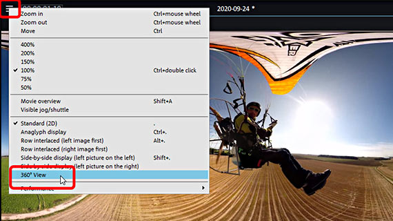 Activating 360 degree display Switching between 360 video and standard (2D) display