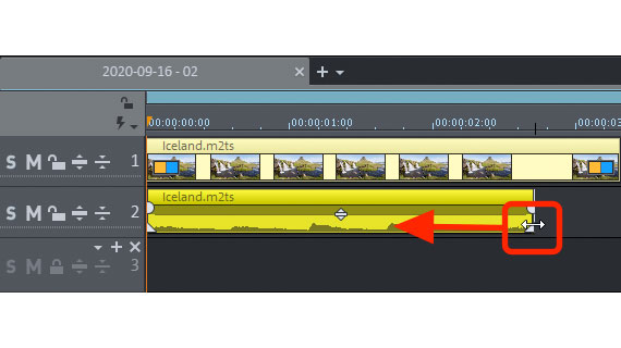 Editing video and audio separately with the Alt key Shortening the audio track separately with the Alt key
