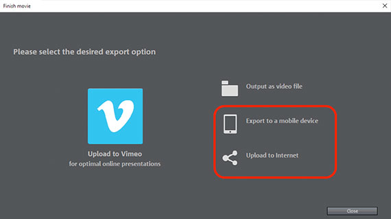Transferring and uploading 4k videos "Finish movie" dialog