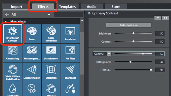 "Brightness/Contrast" dialog Make a video brighter