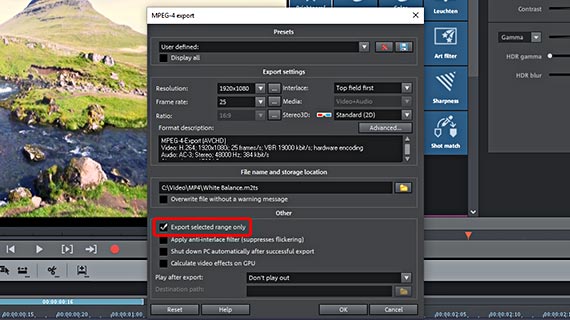Export range with white balance Export videos with white balance