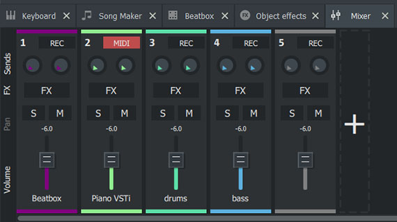 Mixer Virtual mixer with track effects and mastering