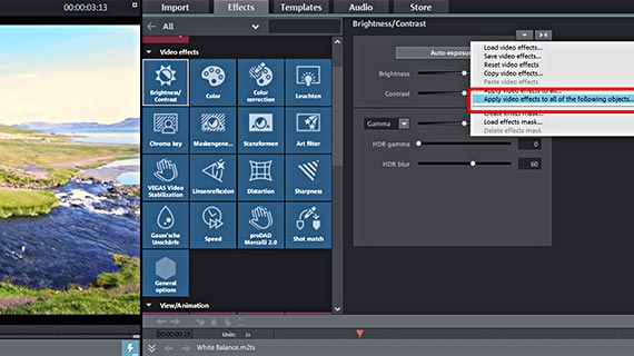 Transfer white balance settings to another video Apply video effects to the following objects