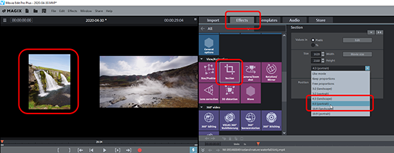 Cropping video in a split screen Adjusting a split screen: Using 4:3 portrait format