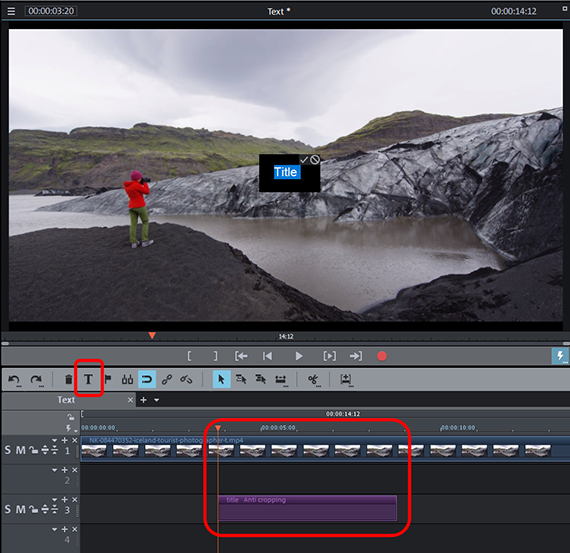 Adding text to video without a template "T" button in the toolbar