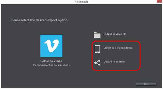Removing audio: "Finish Movie" dialog Removing audio: Web upload/smartphone
