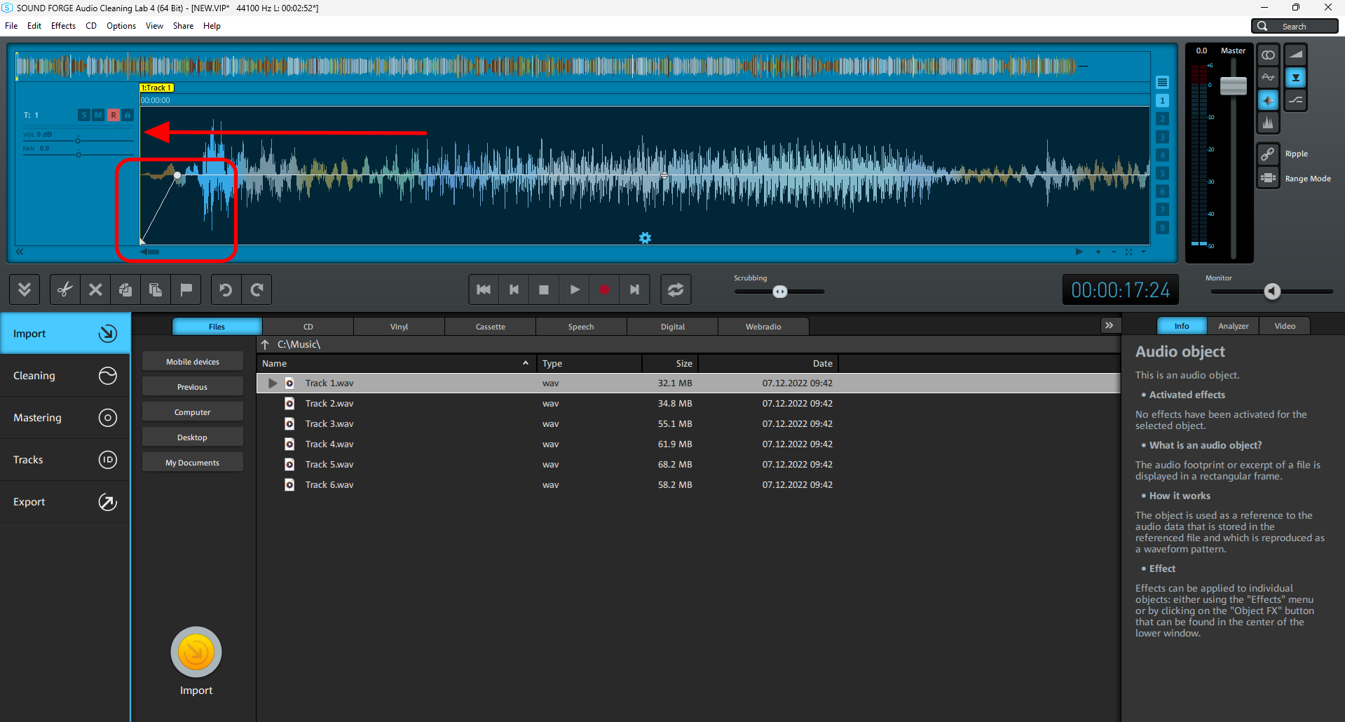Ripple delete and fade-in Deleted intro and song section moved left