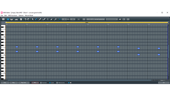 Piano recording in the MIDI editor Piano recording